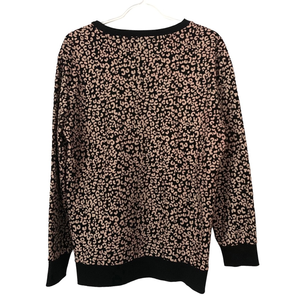 DKNY Black and Pink Leopard Print Crewneck Sweater - Picture 2 of 2